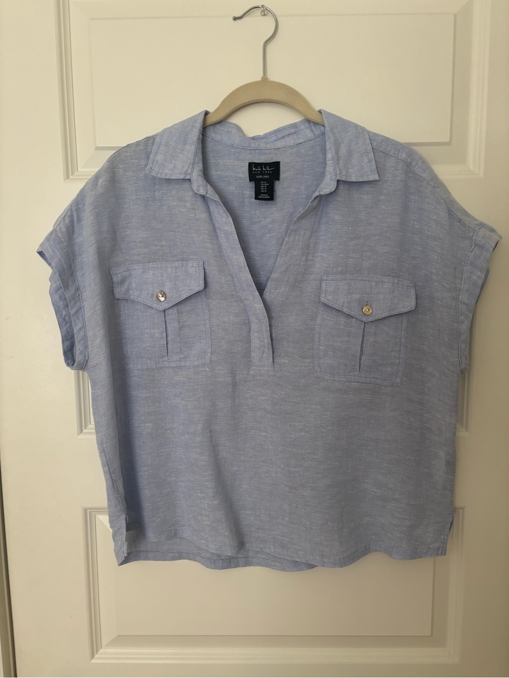 Nicole Miller Light Blue Short-Sleeve Utility Top